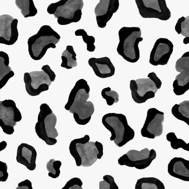 Vektör şirin seamless modeli siyah beyaz suluboya hayvan deri ile