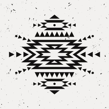 Vector grunge monochrome decorative ethnic pattern. American indian motifs. Background with black aztec tribal ornament.