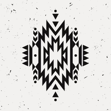 Vector grunge monochrome decorative ethnic pattern. American indian motifs. Background with black aztec tribal ornament.