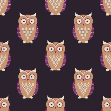 Vektör seamless modeli ile sevimli baykuşlar