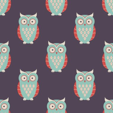 Vektör seamless modeli ile sevimli baykuşlar