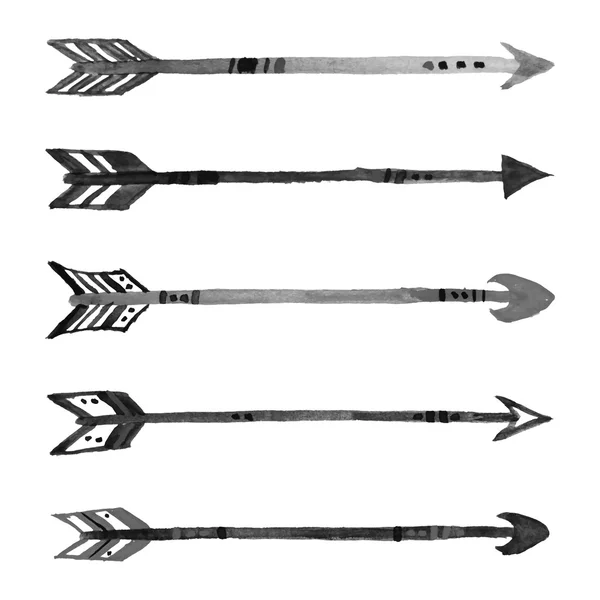 Ensemble vectoriel de flèches ethniques aquarelle grunge noir et blanc — Image vectorielle