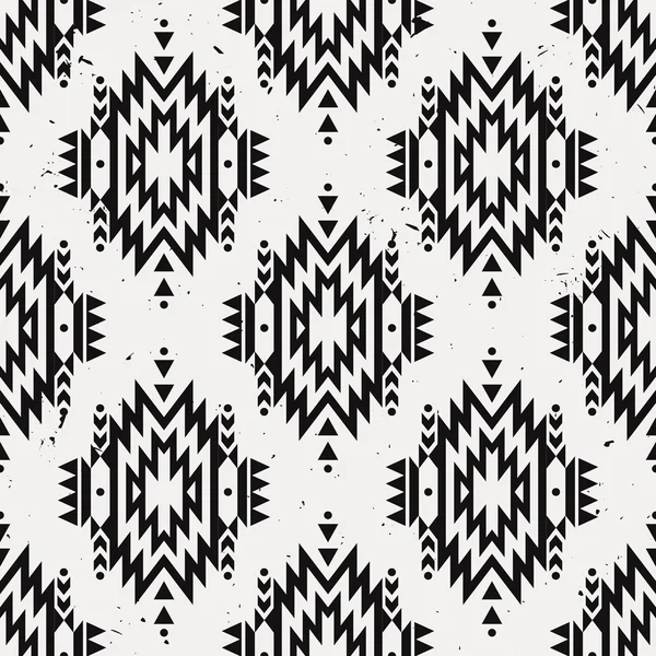 Vector grunge monochrome seamless decorative ethnic pattern. American indian motifs. Background with aztec tribal ornament. — Stok Vektör