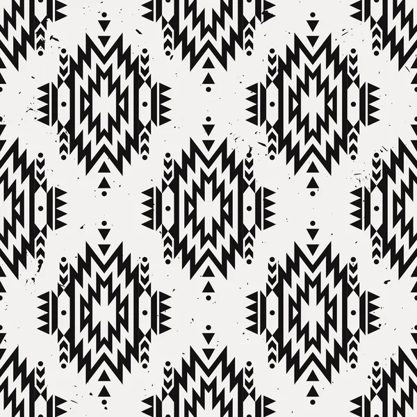 Vector grunge monochrome seamless decorative ethnic pattern. American indian motifs. Background with aztec tribal ornament. — 스톡 벡터