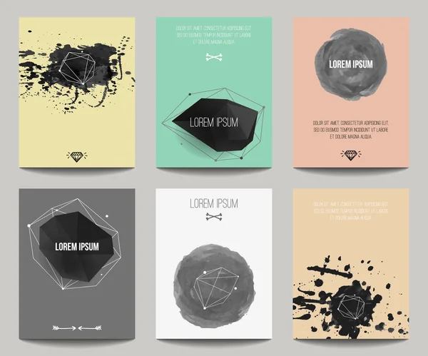 Vector set of modern posters with geometrical shapes and splashes. Trendy hipster style for flyers, banners, invitations, business contemporary design.