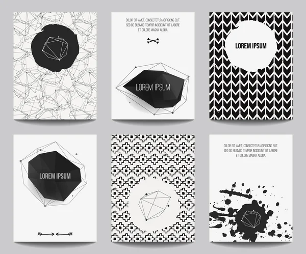 Vector set of modern posters with geometrical shapes and splashes. Trendy hipster style for flyers, banners, invitations, business contemporary design. — Stock vektor