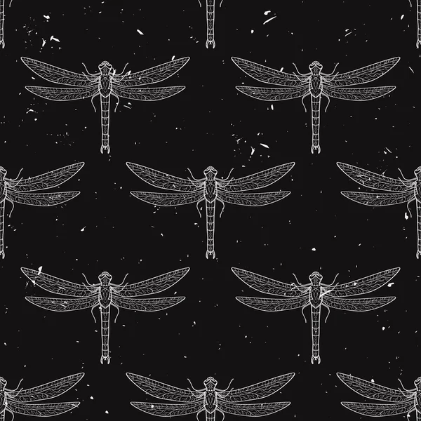 Vector grunge seamless pattern with dragonflies — 图库矢量图片