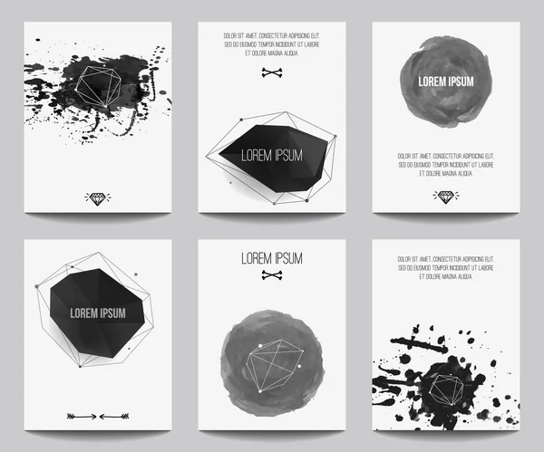 Vector set of modern posters with geometrical shapes and splashes. Trendy hipster style for flyers, banners, invitations, business contemporary design. ストックイラスト