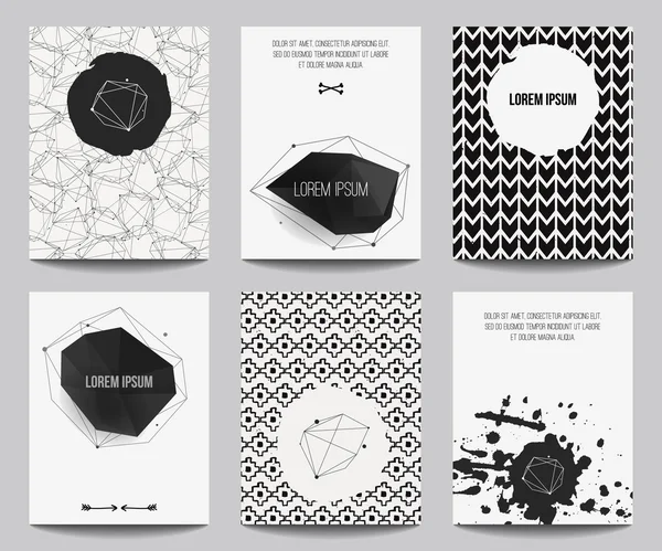Vector set of modern posters with geometrical shapes and splashes. Trendy hipster style for flyers, banners, invitations, business contemporary design. ストックベクター