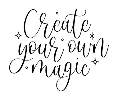 Vektör el harfleri beyaz arkaplanda izole edilmiş ilham verici tebrik kartları için zarif betik kaligrafi yıldızları ile kendi Sihirli ifadenizi oluşturun