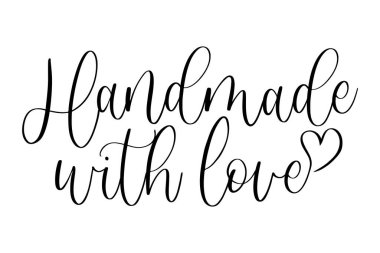 İş etiketleri ve beyaz arka planda izole edilmiş sanatsal ürün ambalajı için kalp sembollü el yapımı el yapımı harfleri.