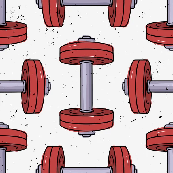 Grunge vectoriel coloré motif sans couture avec haltères. Fitness arrière-plan . — Image vectorielle