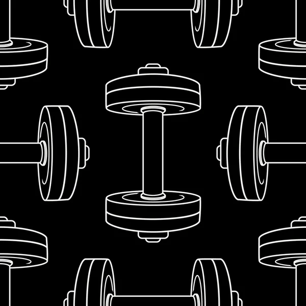 Vector monochrome seamless pattern with dumbbells. Fitness background. — Stock Vector