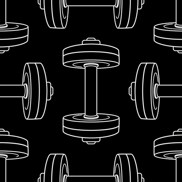 Vector monochrome seamless pattern with dumbbells. Fitness background. — Stock vektor