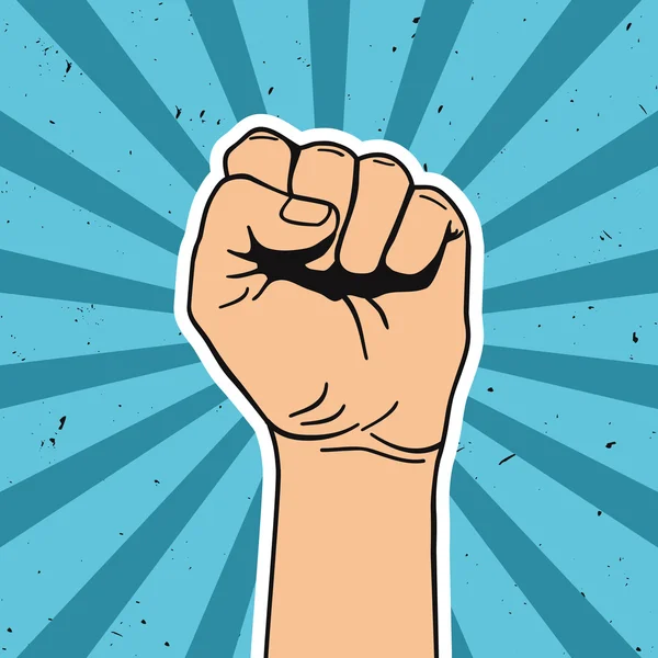 Vector illustration in retro style of clenched fist held high in protest. Comics art. — Διανυσματικό Αρχείο