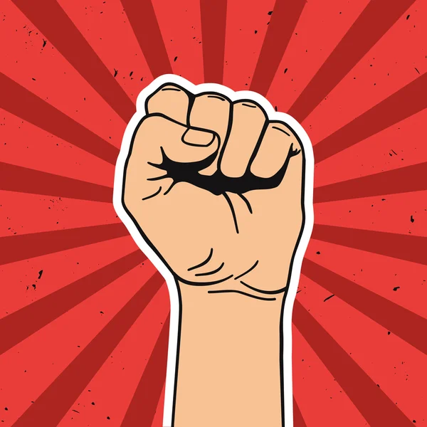 Vector illustration in retro style of clenched fist held high in protest. Comics art. — Stock Vector