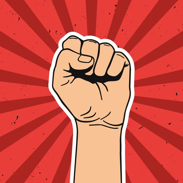 Vector illustration in retro style of clenched fist held high in protest. Comics art. — Stockvector