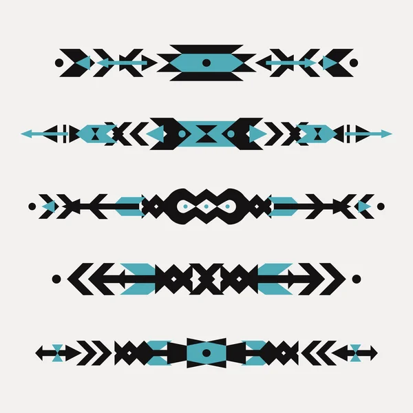 Conjunto vectorial de fronteras étnicas decorativas con motivos indios americanos. Estilo boho. Elementos de diseño tribal . — Vector de stock