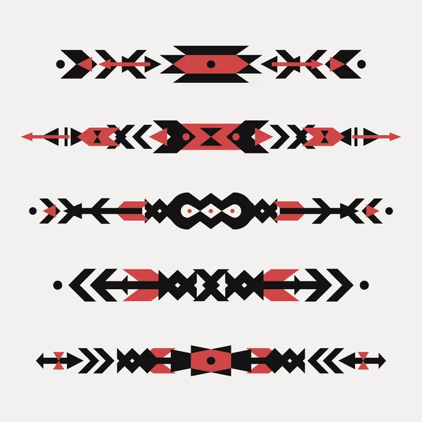 Vector set of decorative ethnic borders with american indian motifs. Boho style. Tribal design elements. — Stock vektor