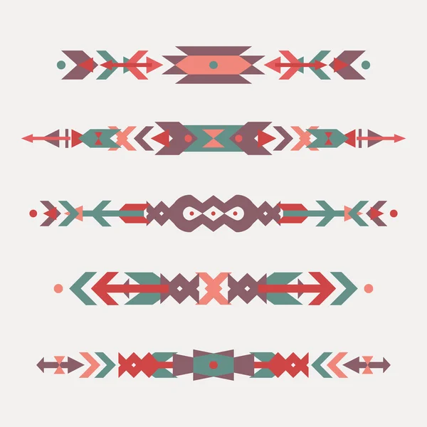 Set vettoriale di confini etnici decorativi con motivi indiani americani. Stile Boho. Elementi di design tribale . — Vettoriale Stock