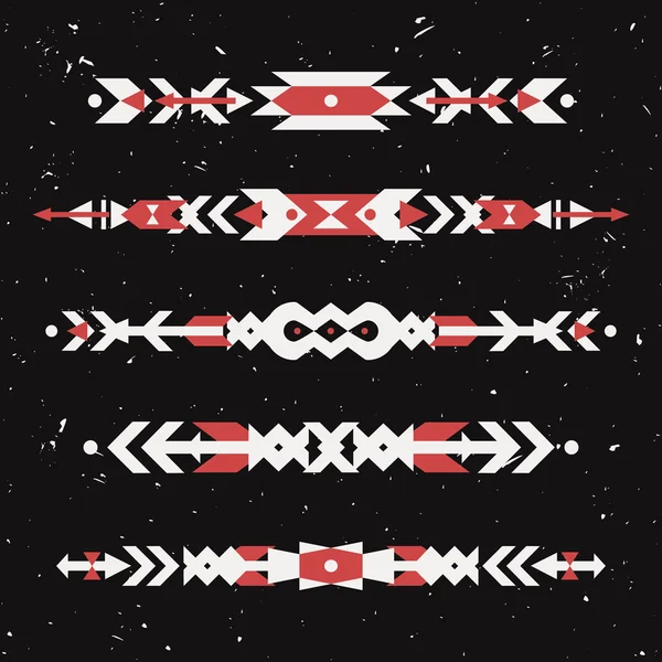 Vector grunge set of decorative ethnic borders with american indian motifs. Boho style. Tribal design elements. — Stockový vektor