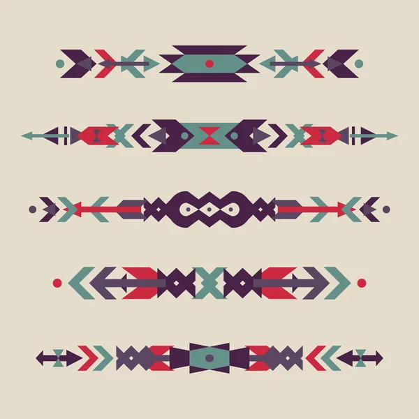 Conjunto vetorial de fronteiras étnicas decorativas com motivos indianos americanos. Estilo Boho. Elementos de design tribal . — Vetor de Stock