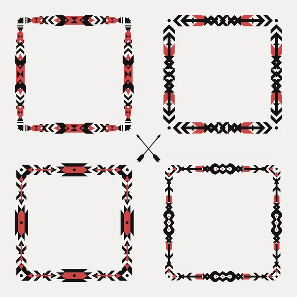 Ensemble vectoriel avec des cadres ethniques géométriques abstraits. Eléments graphiques tribaux. Le style Boho. Motifs indiens et aztèques américains . — Image vectorielle