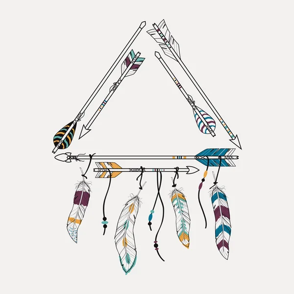 Векторная иллюстрация с племенной рамкой с этническими стрелами и перьями. Американские индийские мотивы. Бохо. — стоковый вектор
