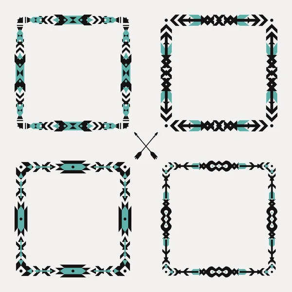 Vector set with abstract geometric ethnic frames. Tribal graphic design elements. Boho style. American indian and aztec motifs. — Wektor stockowy