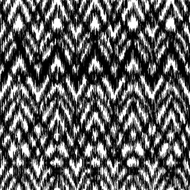 Vector black and white seamless ikat ethnic pattern. Zigzag graphic elements.
