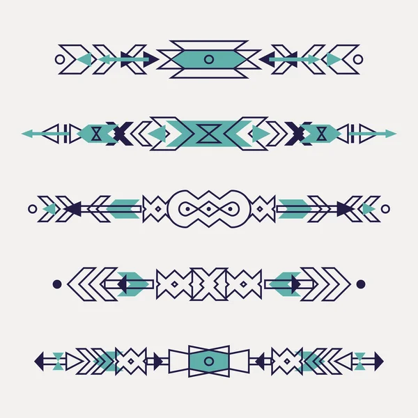 Conjunto vectorial de fronteras étnicas decorativas con motivos indios americanos. Estilo boho. Elementos de diseño tribal . — Archivo Imágenes Vectoriales