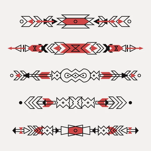 Vector set of decorative ethnic borders with american indian motifs. Boho style. Tribal design elements. — Stockový vektor