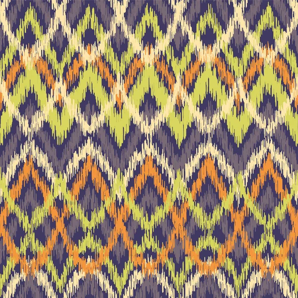 Vector colorful seamless ikat ethnic pattern. Zigzag graphic elements. — Stok Vektör