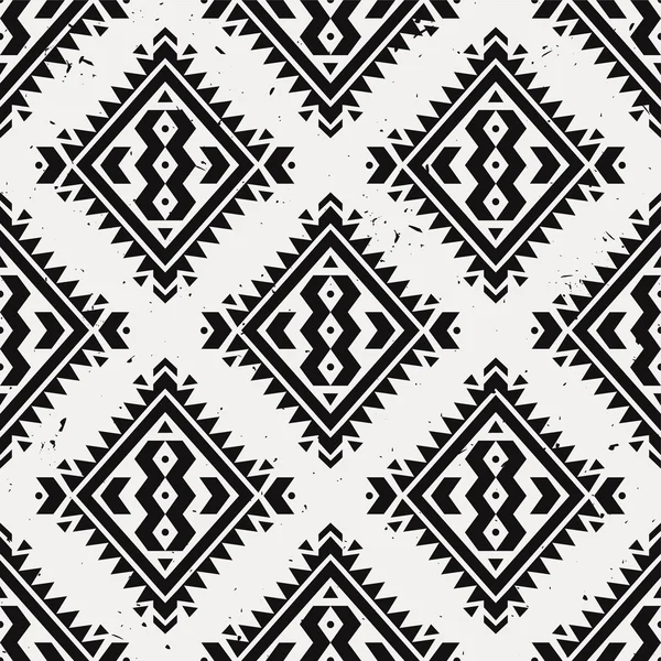 Vector grunge monochrome seamless decorative ethnic pattern. American indian motifs. Background with aztec tribal ornament. Boho style. — Stockvector