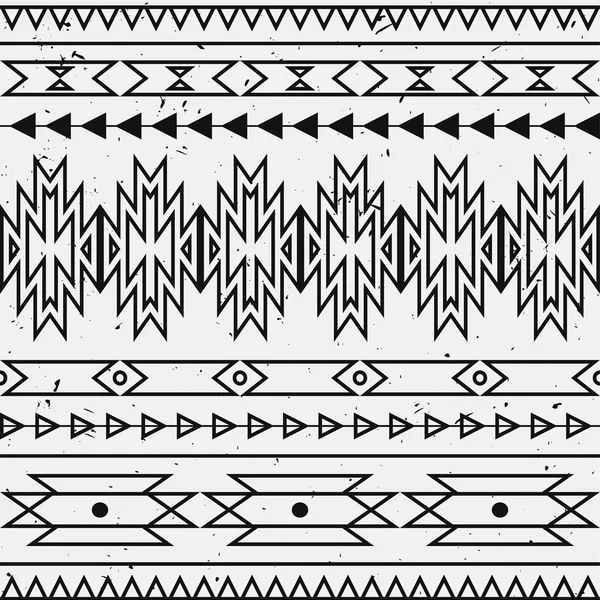 Vector grunge monochrome seamless decorative ethnic pattern. American indian motifs. Background with aztec tribal ornament. Boho style. — Stock Vector