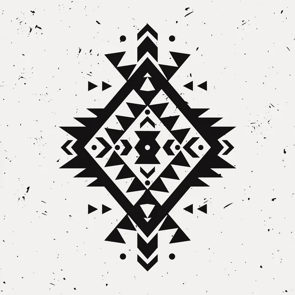 Vector grunge monochrome decorative ethnic pattern. American indian motifs. Background with black aztec tribal ornament. Boho style. — Stockvector