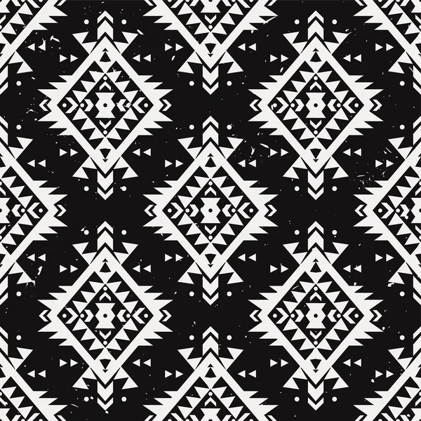 Vector grunge monochrome seamless decorative ethnic pattern. American indian motifs. Background with aztec tribal ornament. Boho style. — Stockvector