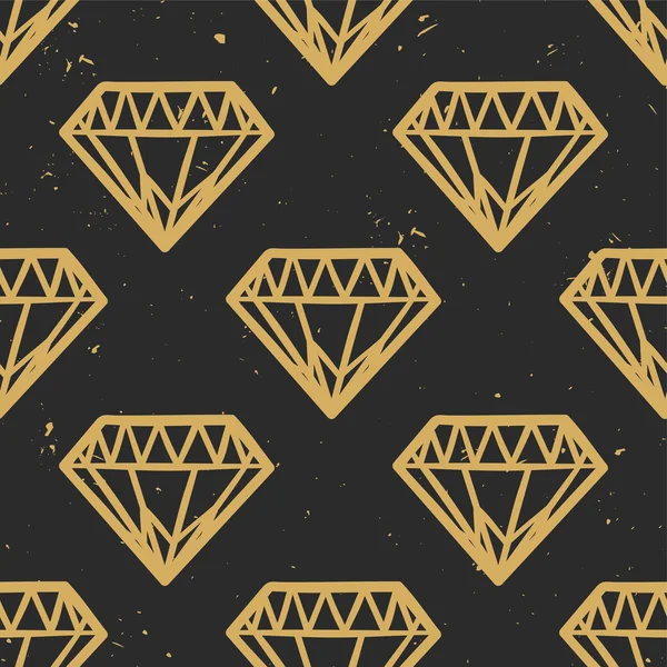 Vector seamless grunge pattern with vintage diamonds. Rock and roll style. Trendy hipster design. Modern gold and black colors — Stockový vektor