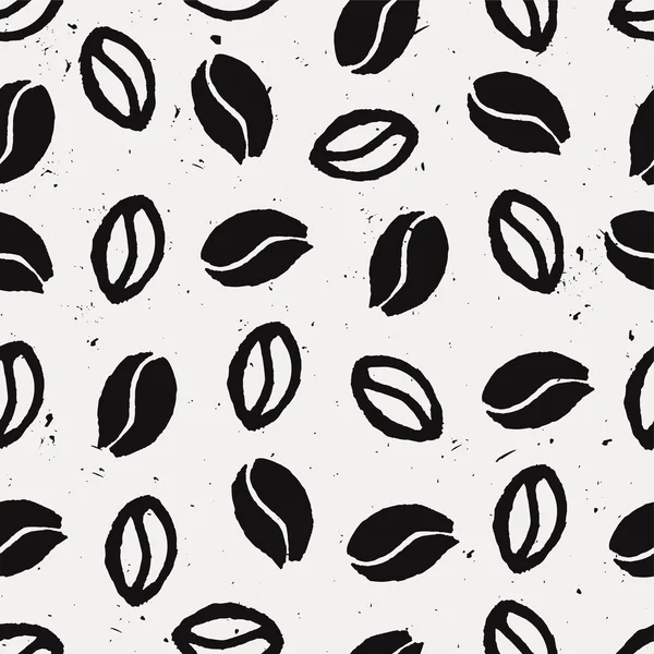 コーヒー豆とグランジのシームレスなパターンをベクトル — ストックベクタ