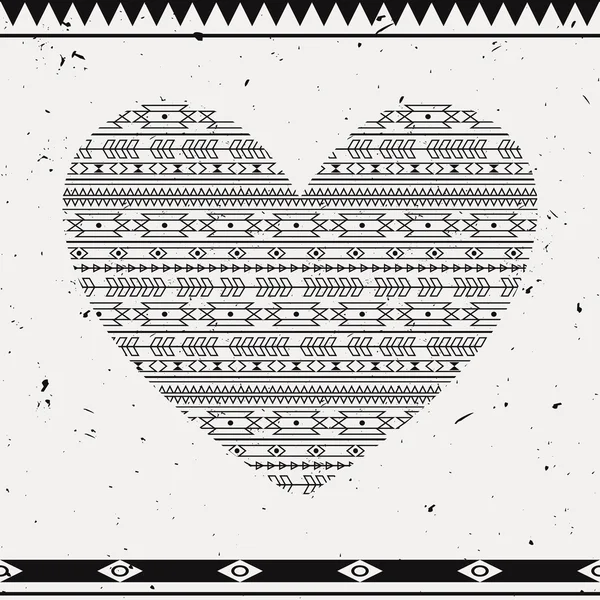 Vector illustration with ethnic heart. Card template for Valentine's Day, anniversary or wedding. Boho style. Tribal design. — Stock Vector