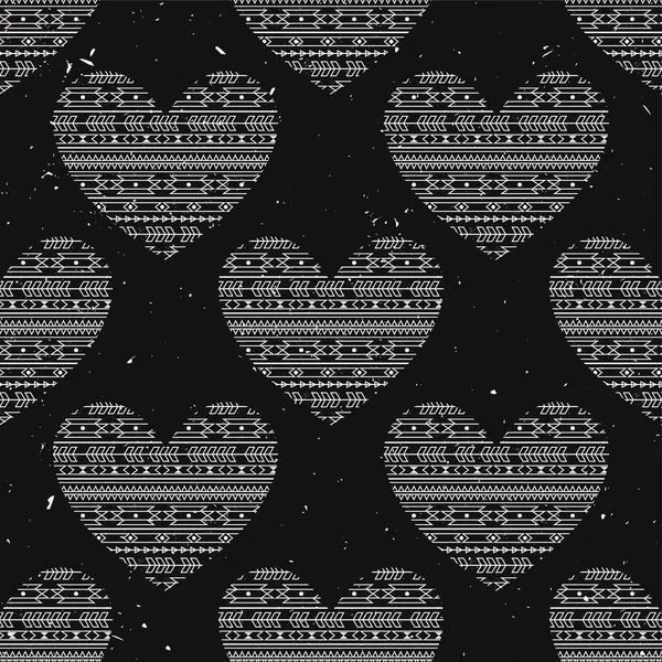 Vector seamless pattern with ethnic hearts. Can be used for Valentine's Day, anniversary or wedding. Modern boho style. Tribal design. — 图库矢量图片