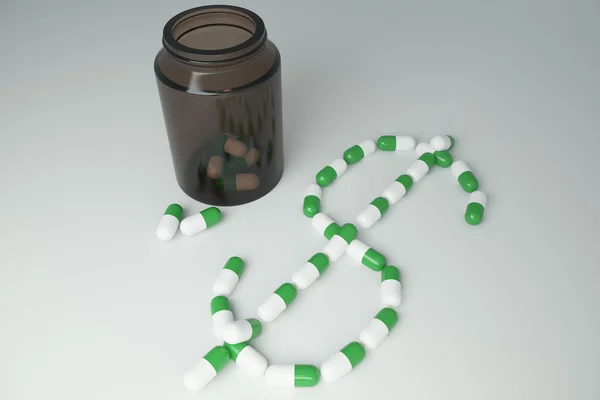 Butelki i tabletki z znak dolara — Zdjęcie stockowe