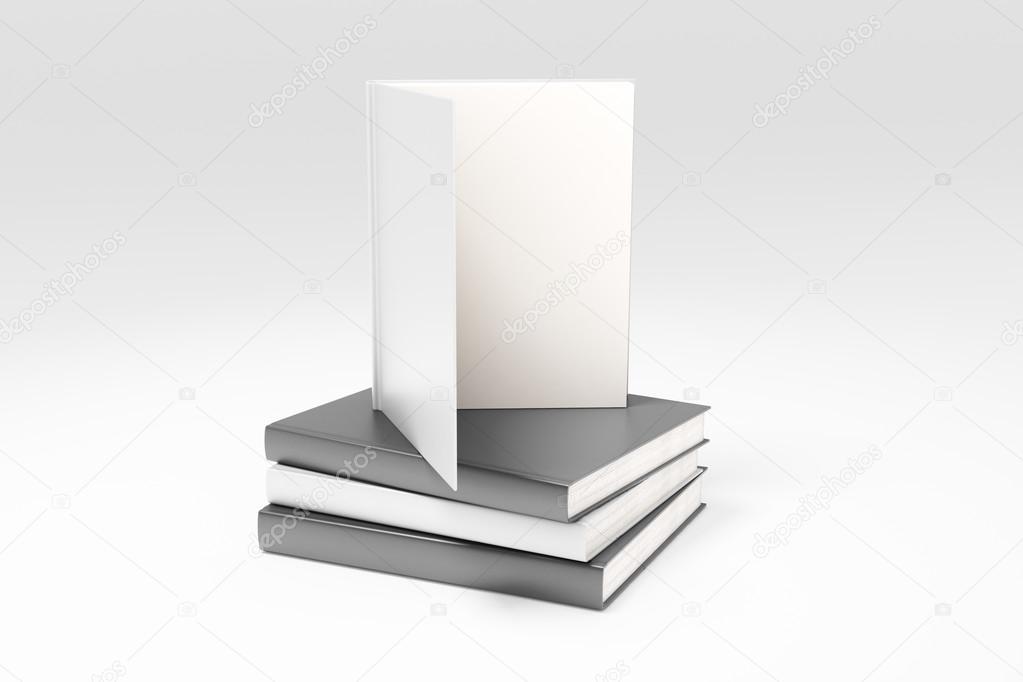 Blank book pages on pile of books