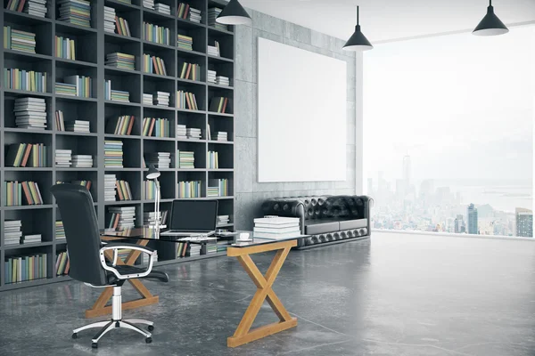 Blank poster in loft private office — Stock Photo, Image