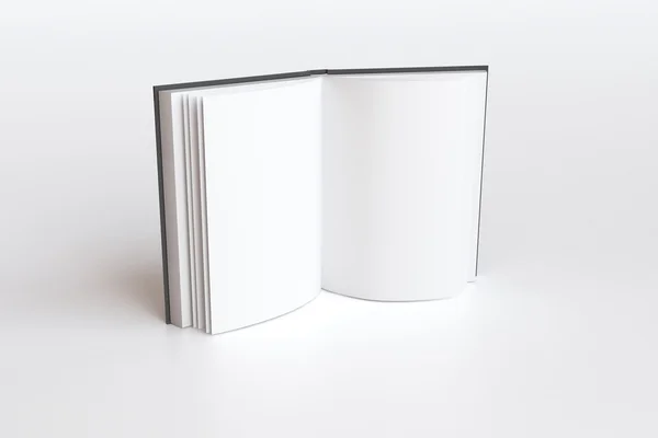 Libro abierto con páginas blancas en blanco, maqueta, renderizado 3D — Foto de Stock