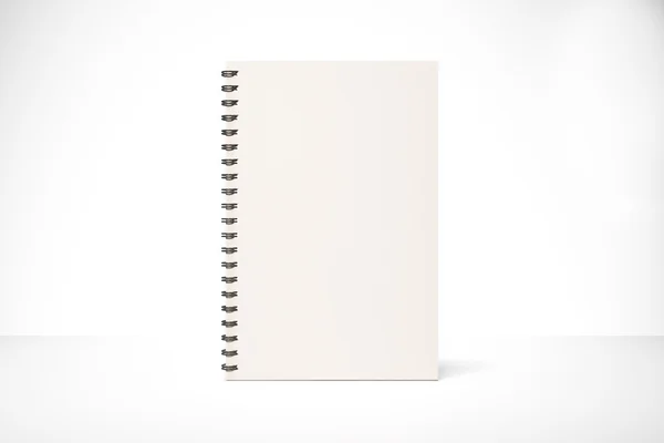 Tapa de bloc de notas en blanco sobre mesa blanca, maqueta — Foto de Stock