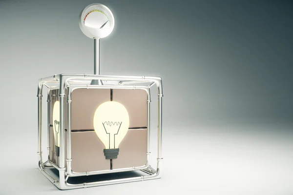 Idee concept met vak en lamp binnen, 3d Render — Stockfoto