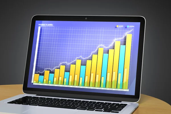 Ordenador portátil con gráfico de negocios en la pantalla — Foto de Stock