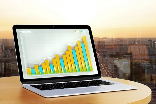 Laptop med business diagrammet på skärmen, 3d-Rendering — Stockfoto