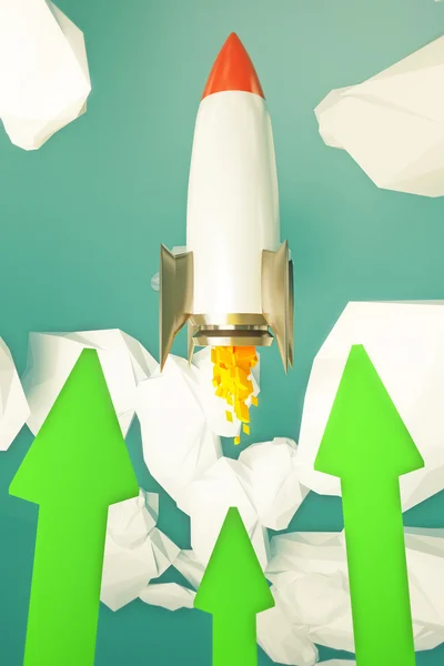 Start-up-Rakete grüne Pfeile — Stockfoto